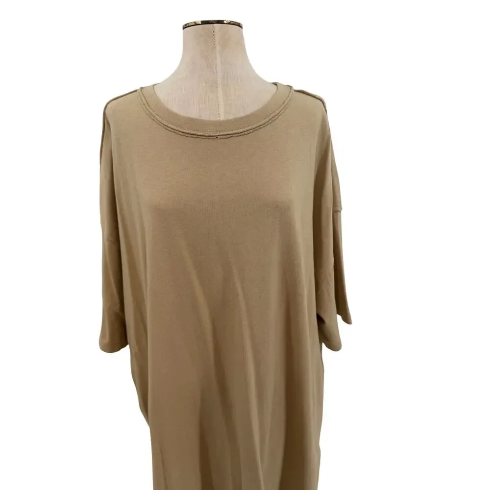 Free People Phoenix Tee Oversized Raw Edge Tunic T-Shirt Tan Size XL